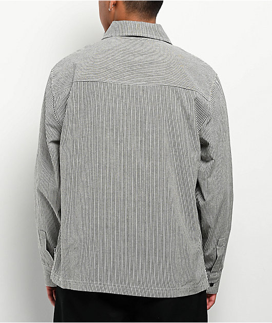 Welcome Crowned Stripe Grey Zip Long Sleeve Shirt | Zumiez
