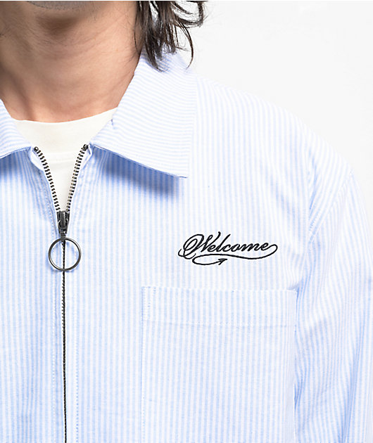 Welcome Dimension White & Blue Long Sleeve Zip Shirt Welcome Dimension White & Blue Long Sleeve Zip Shirt