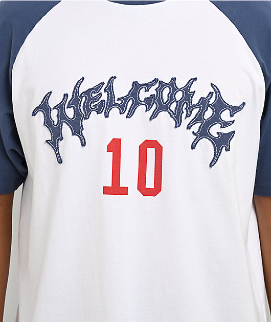 Welcome Dugout White & Navy Boxy Raglan T-Shirt