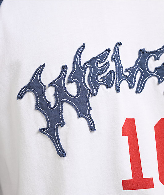 Welcome Dugout White & Navy Boxy Raglan T-Shirt