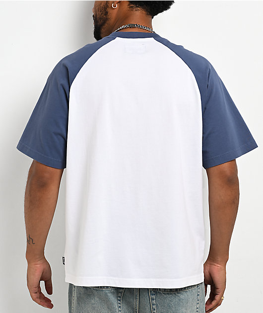 Welcome Dugout White & Navy Boxy Raglan T-Shirt