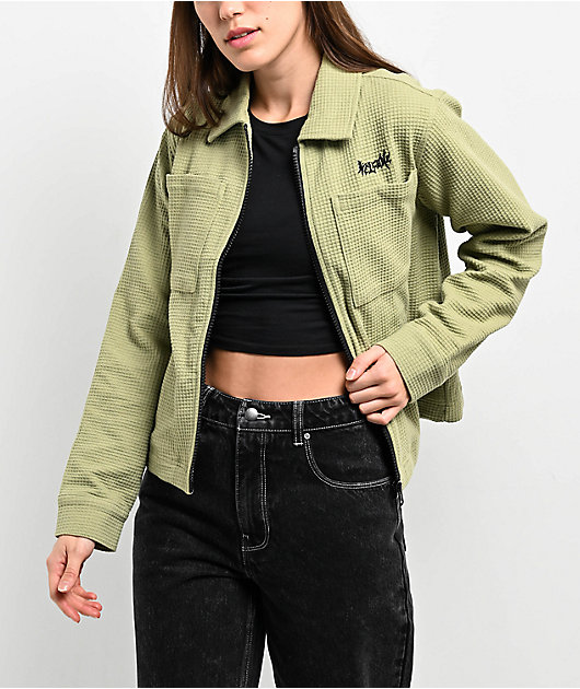 Welcome Fever Green Long Sleeve Zip Thermal Jacket | Zumiez
