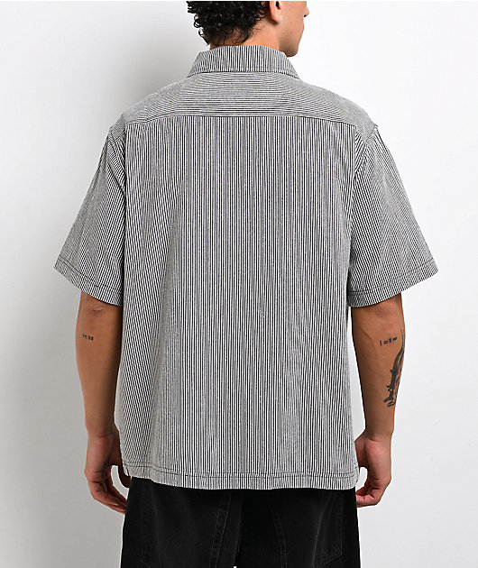Welcome Garage White & Black Stripe Zip Work Shirt