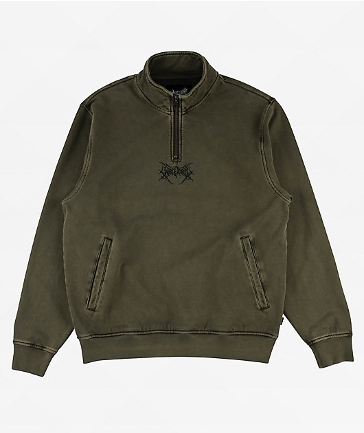 Welcome Gouge Olive Quarter Zip Sweatshirt | Zumiez