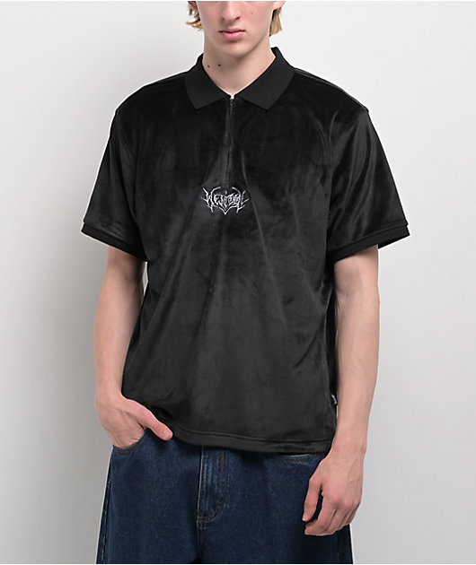 Welcome Grain Black Velour Polo Shirt | Zumiez