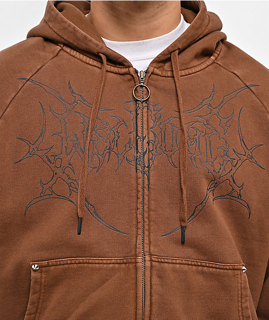 Welcome Grapple Brown Wash Crop Zip Hoodie