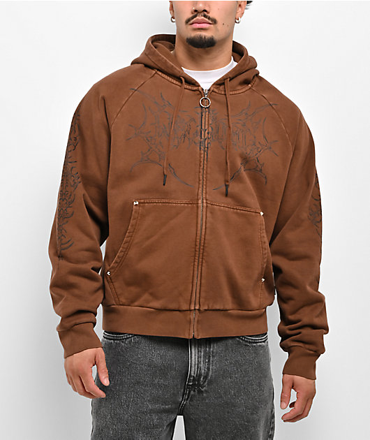 Welcome Grapple Brown Wash Crop Zip Hoodie