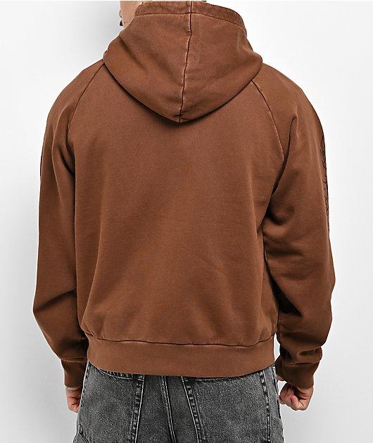 Welcome Grapple Brown Wash Crop Zip Hoodie