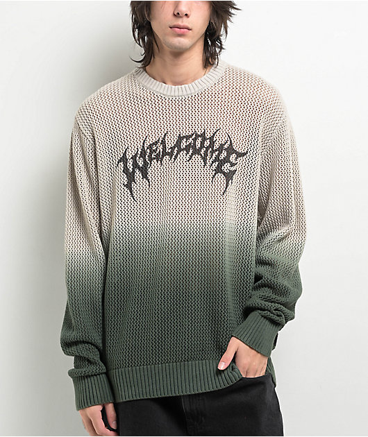 Welcome Maille Bone & Dark Green Dip-Dye Sweater | Zumiez