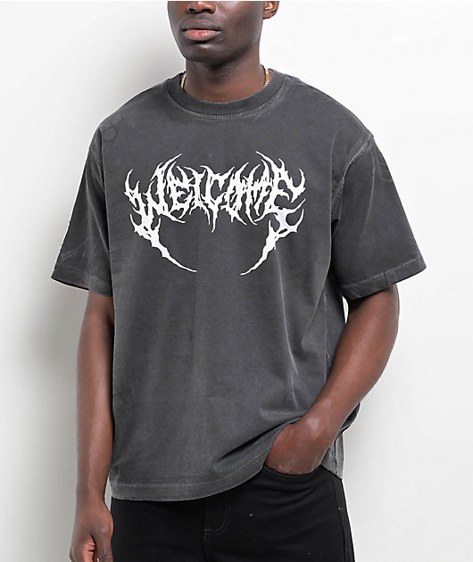Welcome Mask Black Overprint Enzyme Wash T-Shirt | Zumiez