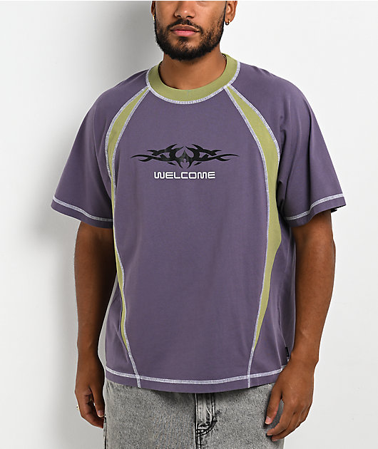 Welcome Rash Paneled Grape Boxy T-Shirt