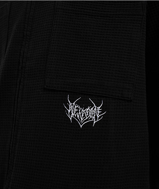 Welcome Sliver Black Waffle Knit Zip Long Sleeve Shirt | Zumiez