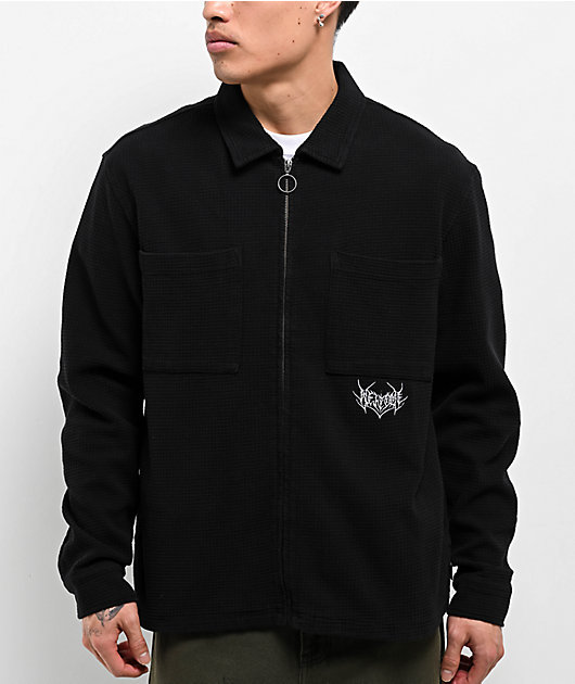 Welcome Sliver Black Waffle Knit Zip Long Sleeve Shirt | Zumiez