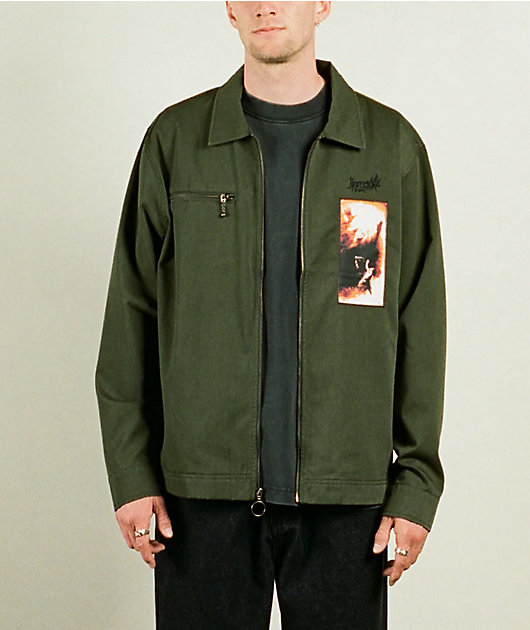 Welcome Smite Olive Long Sleeve Zip Work Shirt