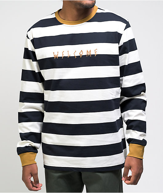 Welcome Thicc Stripe Black & Bone Knit Long Sleeve T-Shirt