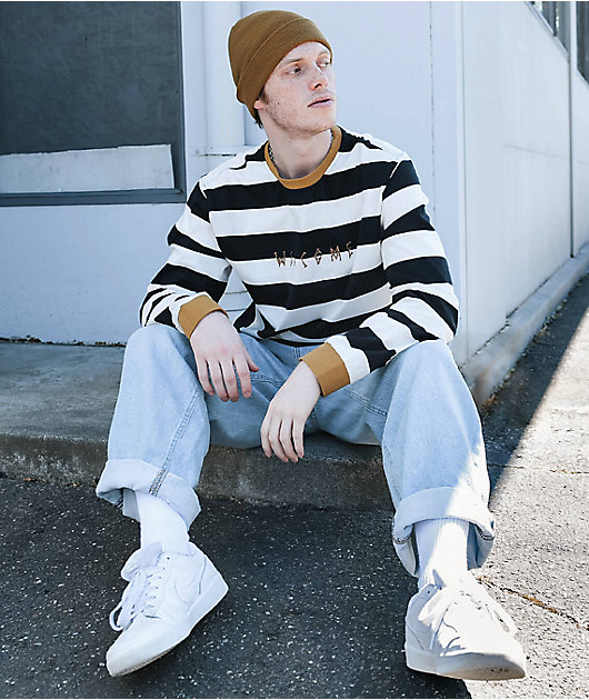 Welcome Thicc Stripe Black & Bone Knit Long Sleeve T-Shirt | Zumiez