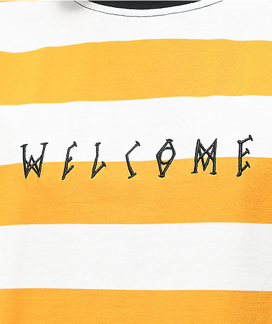 Welcome Thicc Stripe White & Gold Knit Long Sleeve T-Shirt