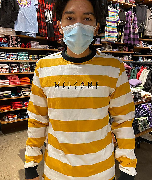 Welcome Thicc Stripe White & Gold Knit Long Sleeve T-Shirt