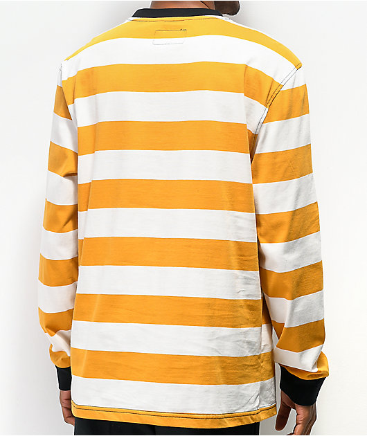 Welcome Thicc Stripe White & Gold Knit Long Sleeve T-Shirt