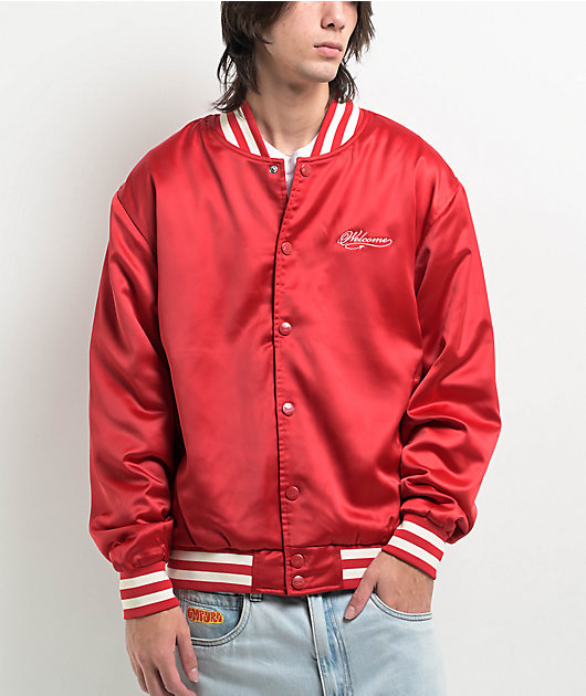 Red Satin Custom Zodiac popular Varsity Jacket