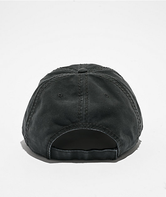 Welcome Vamp Distressed Black Strapback Hat | Zumiez
