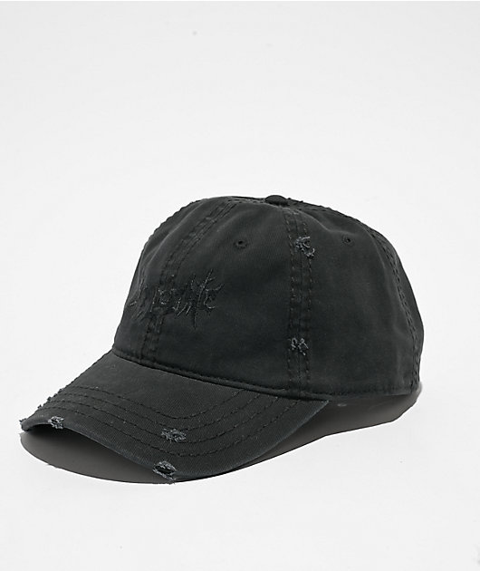 Welcome Vamp Distressed Black Strapback Hat | Zumiez
