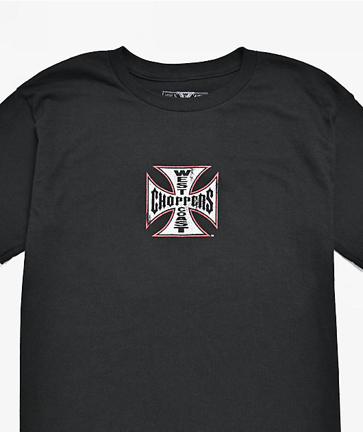 West Coast Choppers Kids Red Outline Cross Black T-Shirt