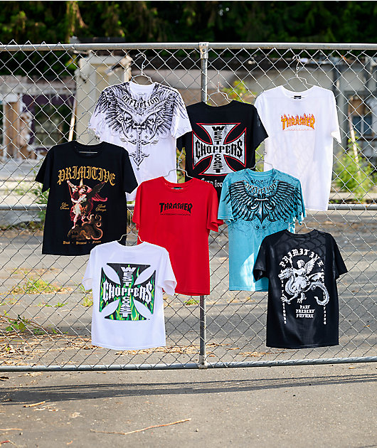West Coast Choppers Kids Red Outline Cross Black T-Shirt