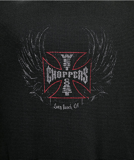 West Coast Choppers Rebel Wings Black Wash Thermal Long Sleeve T-Shirt