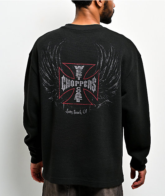 West Coast Choppers Rebel Wings Black Wash Thermal Long Sleeve T-Shirt