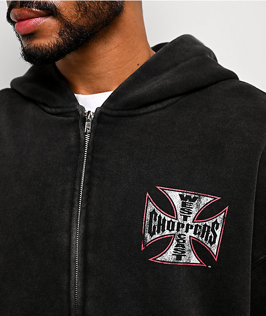 West Coast Choppers Red Outline Black Wash Zip Hoodie | Zumiez