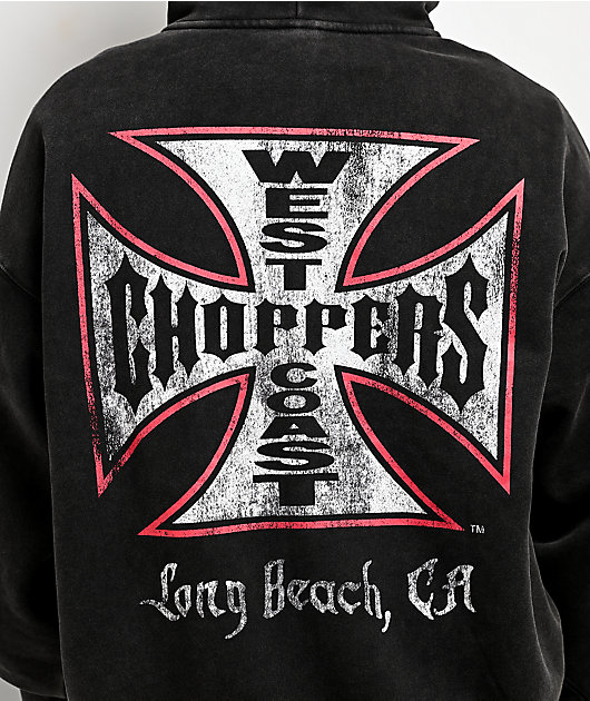 West Coast Choppers Red Outline Black Wash Zip Hoodie
