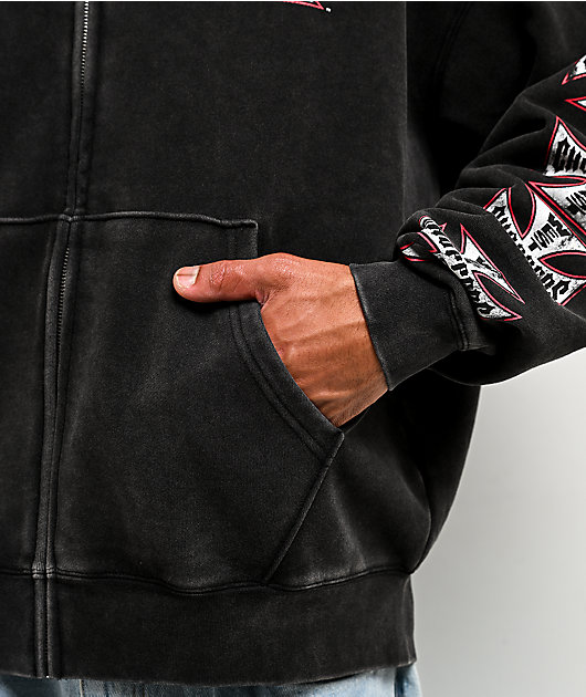 West Coast Choppers Red Outline Black Wash Zip Hoodie | Zumiez