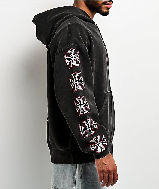 West Coast Choppers Red Outline Black Wash Zip Hoodie