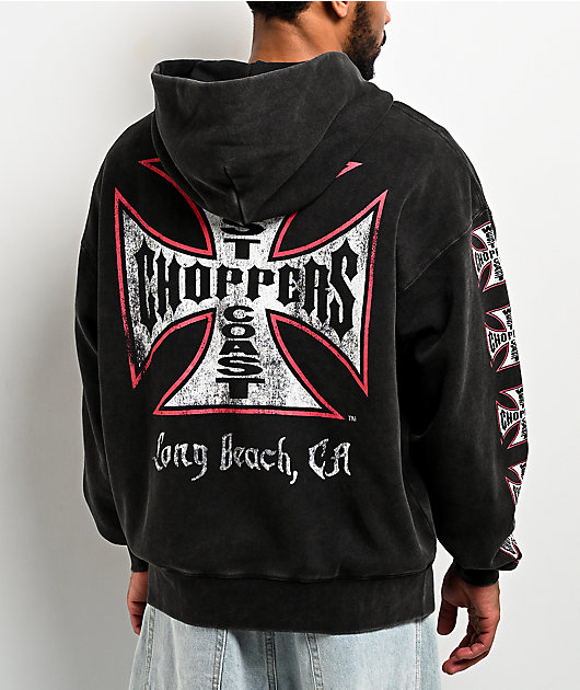 West Coast Choppers Red Outline Black Wash Zip Hoodie | Zumiez