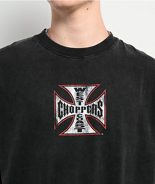 West Coast Choppers Red Outline Cross Black Wash T-Shirt | Zumiez
