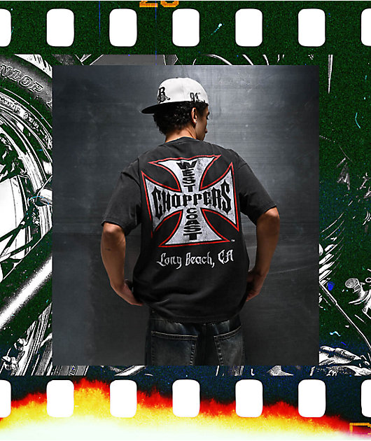 West Coast Choppers Red Outline Cross Black Wash T-Shirt | Zumiez