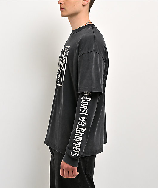 West Coast Choppers Shadow Black Wash 2fer Long Sleeve T-Shirt