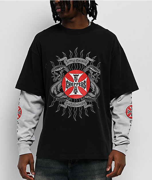 メンズ長袖Tシャツ 両面リプリント By WEST COAST CHOPPERS WEST COAST CHOPPERS Chopper Mens Long Sleeve 2fer Tee - WASHED