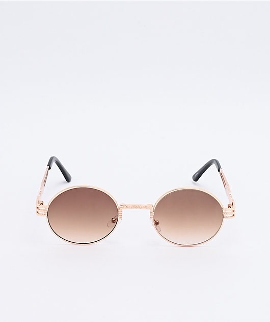 Wiz Gold & Brown Round Sunglasses