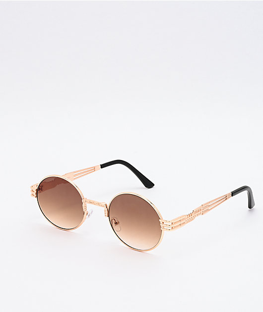 Wiz Gold Brown Round Sunglasses Zumiez