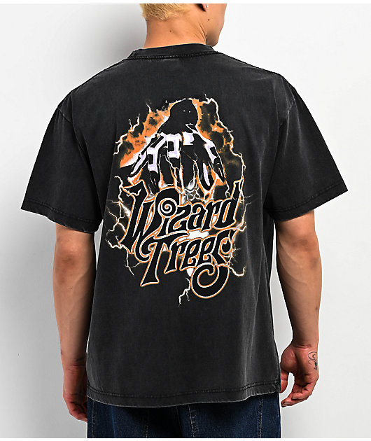 Wizard Trees Lightning Hand Black Wash T-Shirt | Zumiez