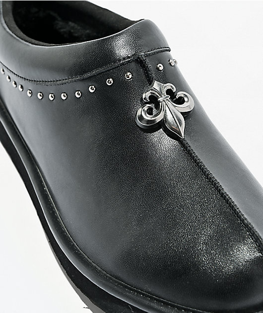 Worst Case Chrome Fleur Black Mule Shoes
