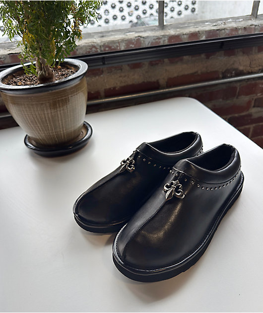 Worst Case Chrome Fleur Black Mule Shoes