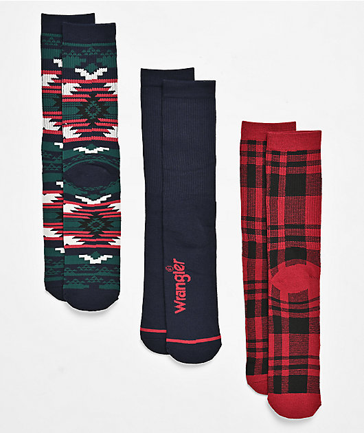 Wrangler Aztec Retro Classic 3 Pack Crew Socks