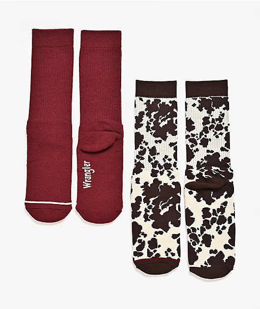 Wrangler Retro Cow Print 2 Pack Brown Crew Socks
