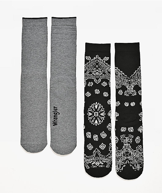Wrangler Retro Paisley 2 Pack Black Crew Socks