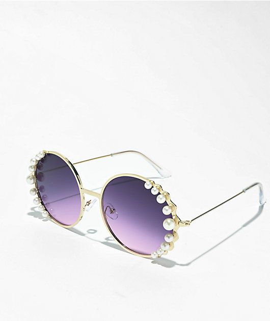XL Pearl Gold & Purple Round Sunglasses | Zumiez display picture 2