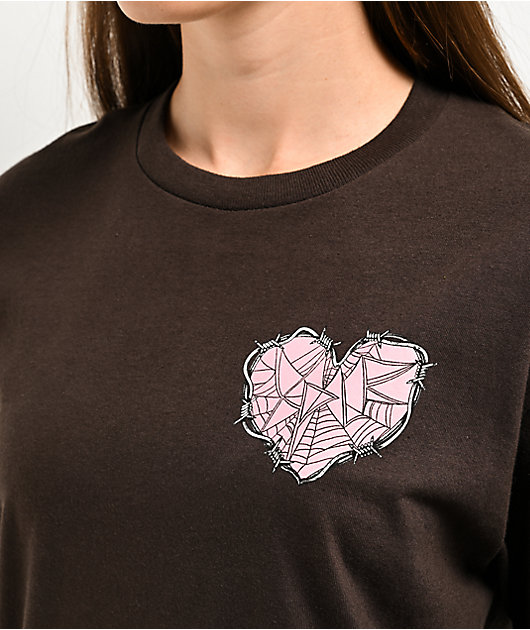 ★CPGN STUDIO★ HEART BEAR PIGMENT CROP SHORT SLEEVE T-SHIRT Girls Leopard Heart Short-Sleeve Graphic Tee - Black