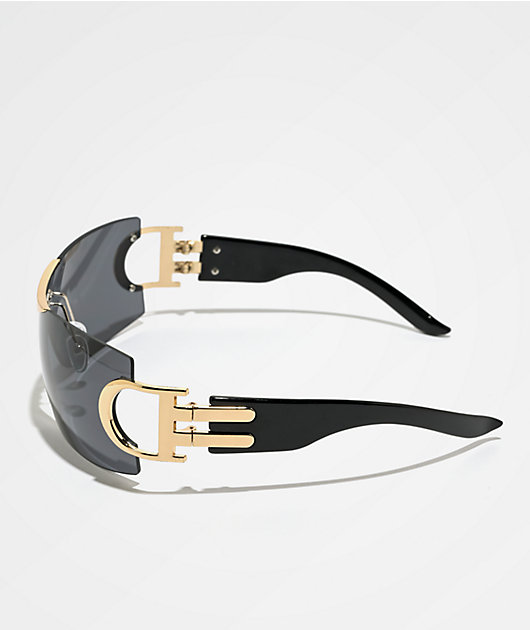 Y2K Black & Gold Oversized Sunglasses